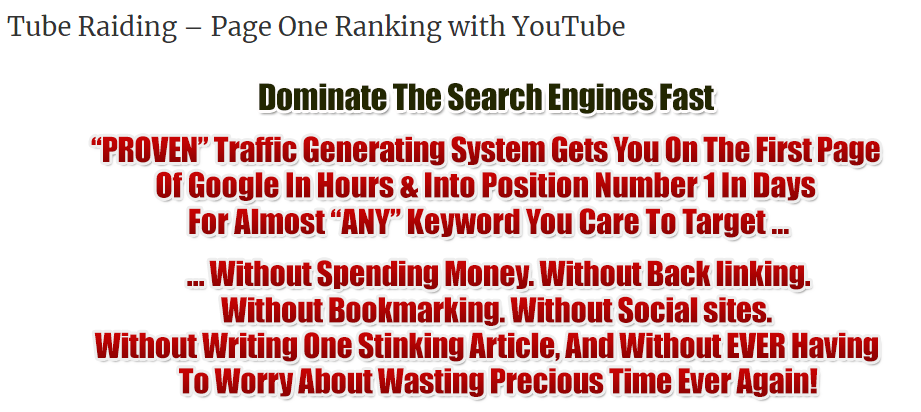 [SUPER HOT SHARE] Tube Raiding $995 – Page One Ranking with YouTube Download