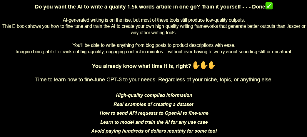 [METHOD] Stop Wasting Money on AI Writers Train And Fine-Tune Your Own AI For Free With No Code ⚡⚡⚡Real Method &amp; Practice Examples ⚡⚡ Download